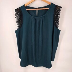 Torrid Crochet Lace Trim Sleeveless Blouse Women 1 Teal Green Keyhole Back